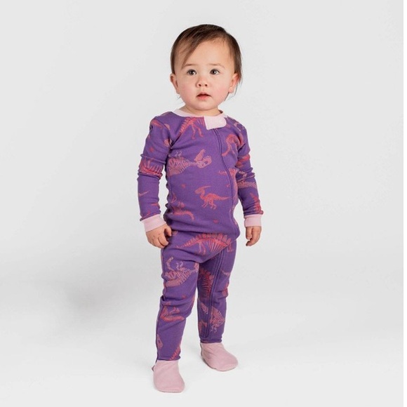 Burt's Bees Baby Girls' Dinosaur Snug Fit Footed Pajama Pink/Purple NWT - Picture 5 of 5